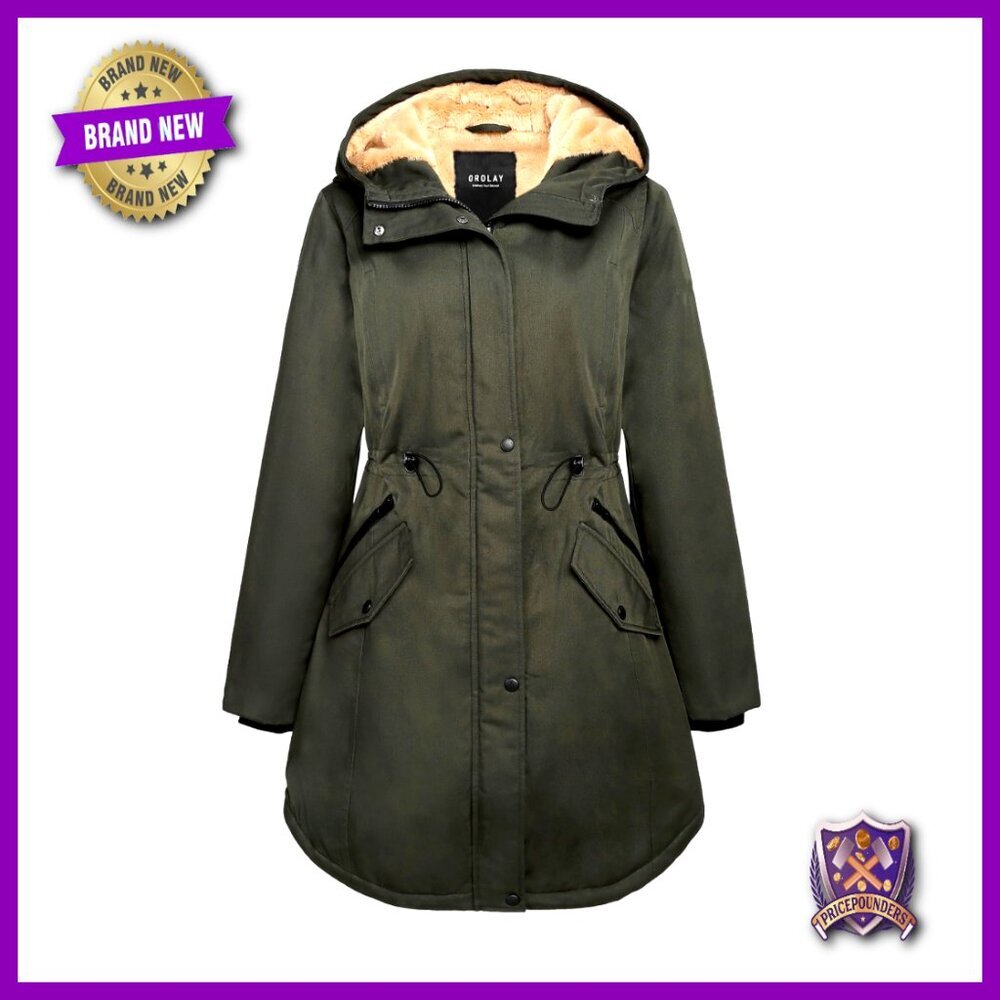 Thickened Fleece Lined Parka Winter Coat Hooded Jacket with Pockets